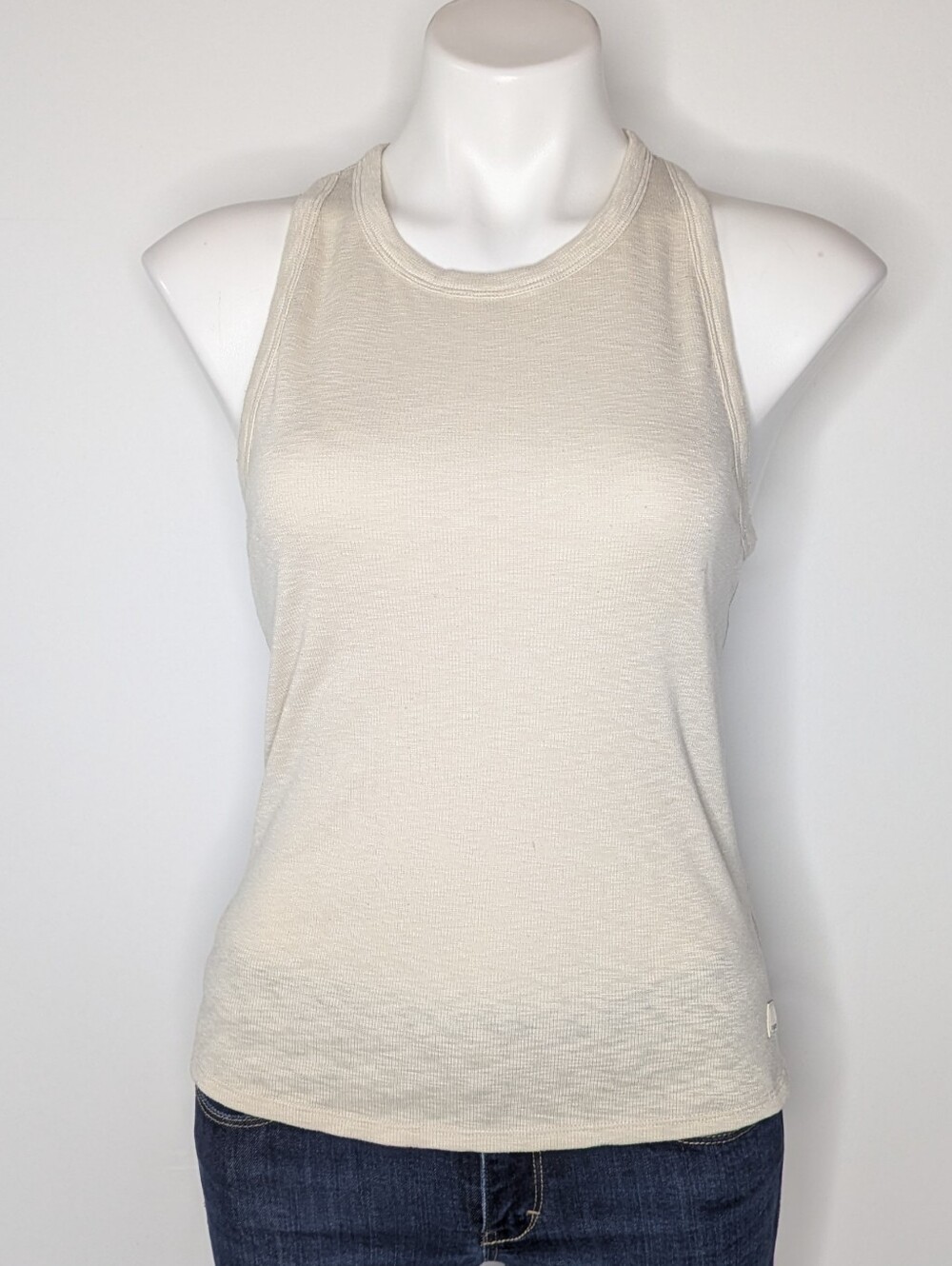 Vuori Cream Ribbed Racer Back Athletic Workout Exercise Gym Tank S
